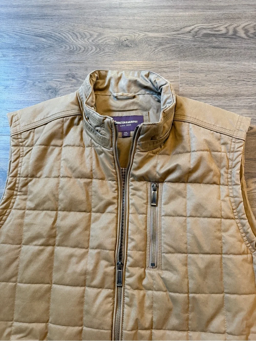 Johnston & Murphy Men’s XXL Full-Zip Quilted Faux Leather Vest Brown